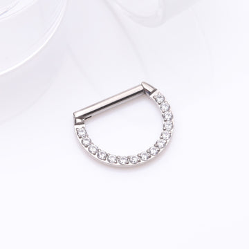 Detail View 1 of Brilliant Sparkle Multi-Gem Straight Bar Clicker Hoop Ring-Clear Gem